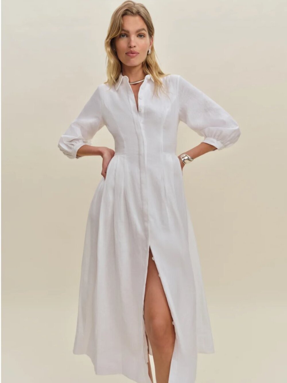 Reformation Tara Linen Dress Ivory - Size 2